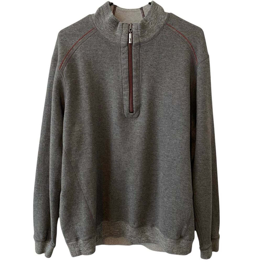 TOMMY BAHAMA Flipshore Reversible Quarter Zip Pullover XL Heather Gray Casual